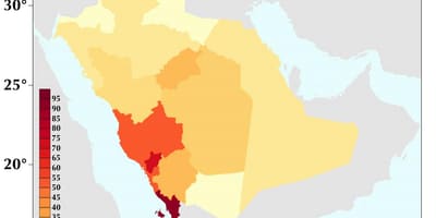 Саудијска Арабија карта густине насељености 